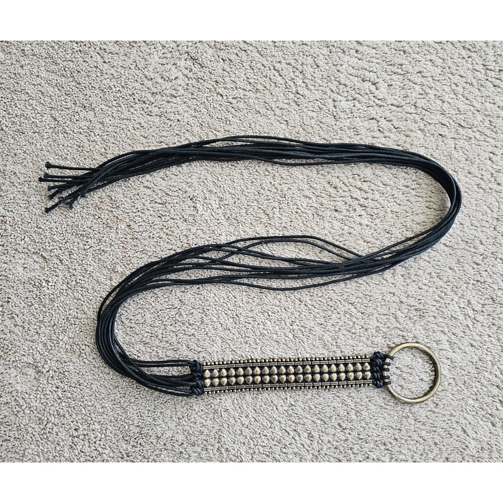 Womens Black Woven Rope Belt Size 56.5in Adjustable Round Buckle Unbranded
